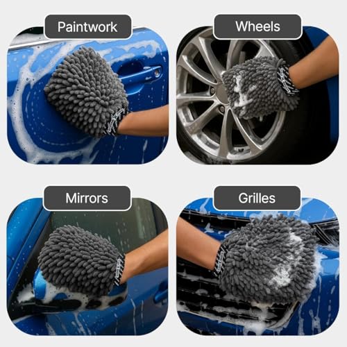 Image of VARNIRAJ Car Cleaning Kit, 4 PCS Combo with Car Duster, Cleaning Brush, Wash Mitt, and Microfiber Towel for Interior and Exterior Detailing