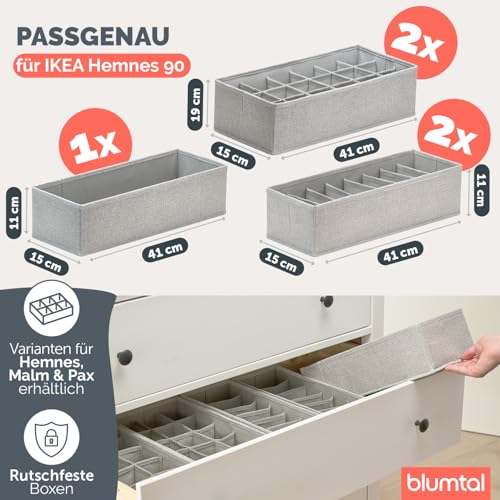 Blumtal HEMNES Organizer Ordnungssystem Kleiderschrank 5er Set - 5 versch. Kleiderschrank Organizer für HEMNES Kommoden - Faltboxen für BHs, T-Shirts - Socken Aufbewahrung - Unterwäsche Organizer Grau