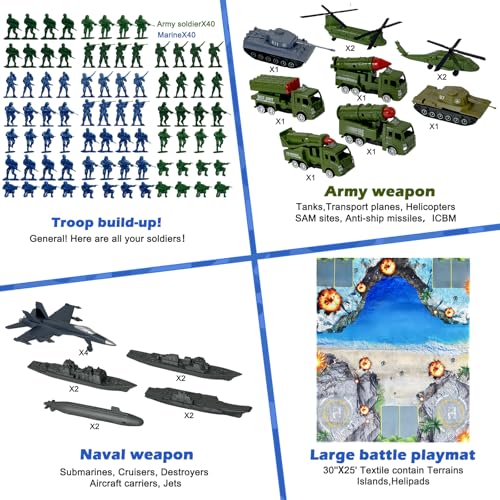 Talgic TC-JL849-19 Army Men Playset - Large Set Including Army Men Action Figures, Battle Mat, Army And Navy Weapon Gear Accessories, Military Combat Toys, Army Toys For Boys Age 4-12 thumb #2