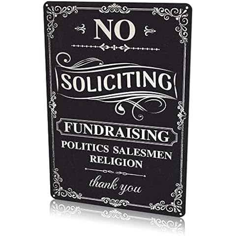 Rousen No Soliciting Sign for House, Funny Yard Metal Decor Plaque, Effectively Block Knocks and Doorbells, The Dimensions of The Aluminum Signs are 12x8 Inches. Cover