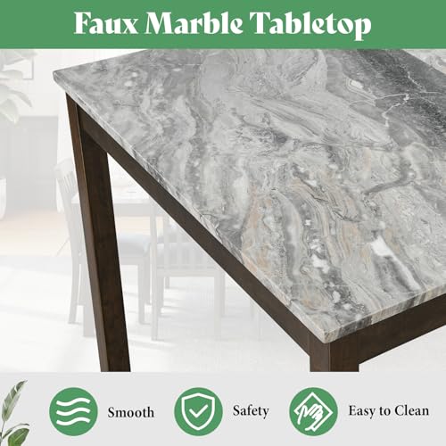 AMERLIFE 7-Piece Dining Table Set, 71" Faux Marble Modern Table with 6 PU Leather Upholstered Chairs, Heavy-Duty Solid Wood Set for Kitchen & Dining Room, Dark Brown - Image 5