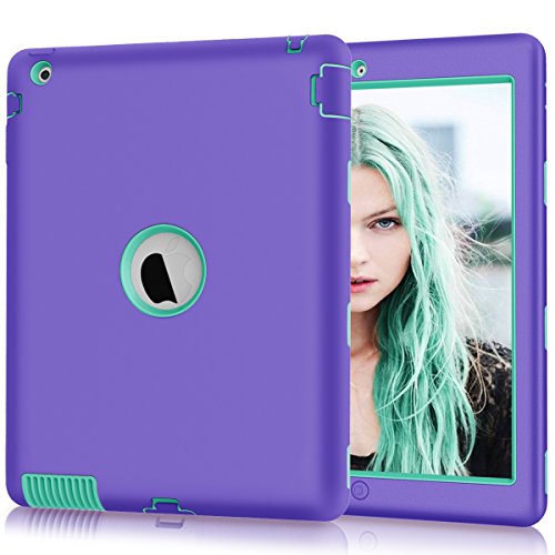 Hocase for iPad 2/3/4 Case 2011-2012 Models, Rugged Shockproof Soft Silicone Rubber+Hard Plastic Hybrid Dual Layer Slim Protective Case for iPad 2nd/3rd/4th Generation (9.7