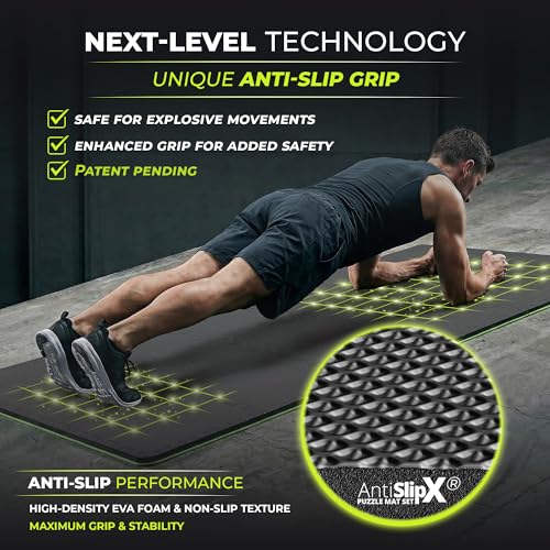 Image of bemaxx Gym Mats Set - 18 pcs EVA Interlocking Foam Floor Tiles (12.6 inchx12.6 inchx0.4 inch) 18sqft Protective Gym Flooring Sports Home Workout Exercise Mats Puzzle Garage Fitness Play-Room Pool Treadmill Bike