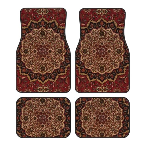 Car Floor Mats Set of 4, Eastern Accent Vintage Persian Pattern Vehicle Front Rear Carpets Mats Car Floor Rugs Non-Slip Auto Foot Mats Car Accessories Universal Fit for Car SUV Truck Van