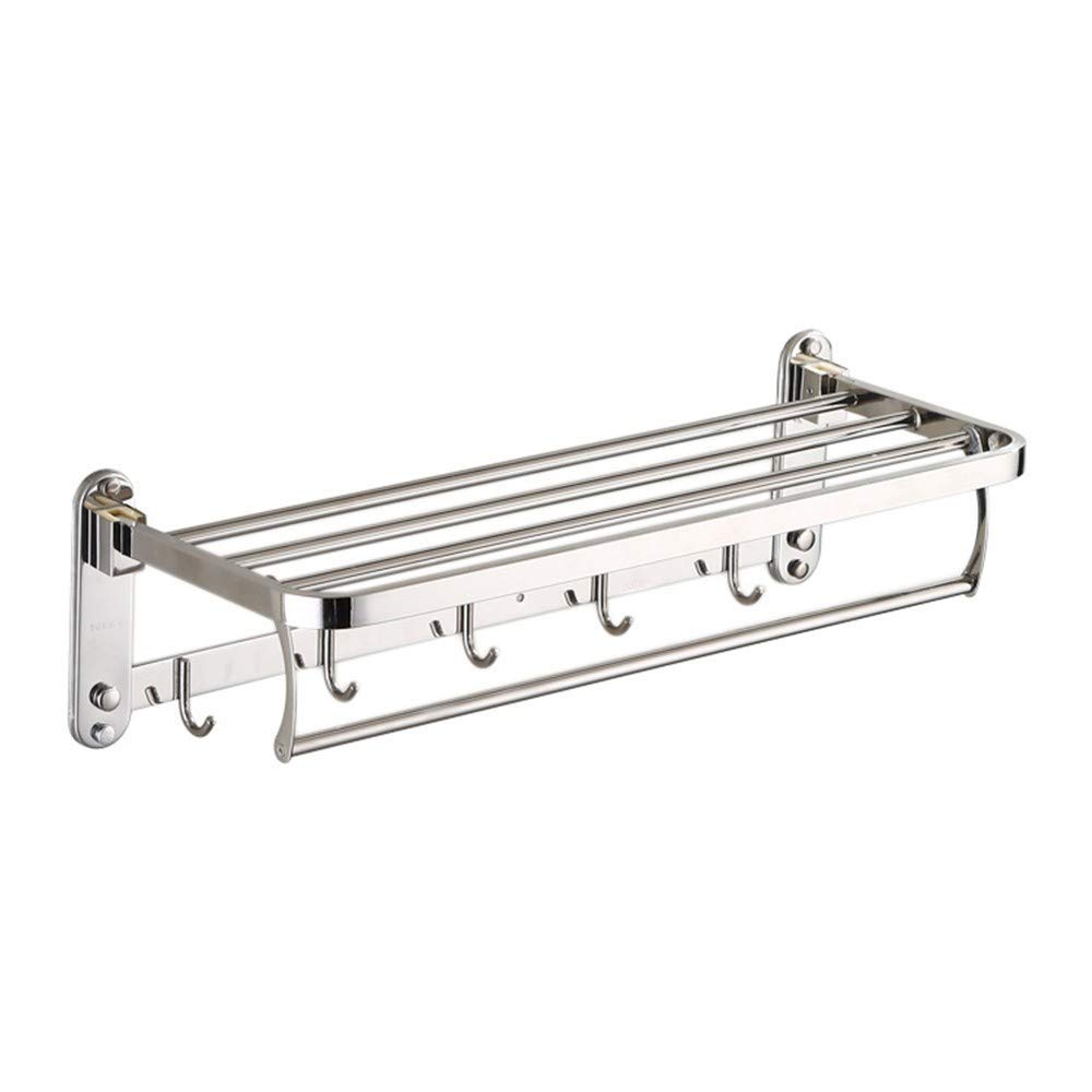 Toallero de baño de acero inoxidable con ganchos y estante plegable de 60cm