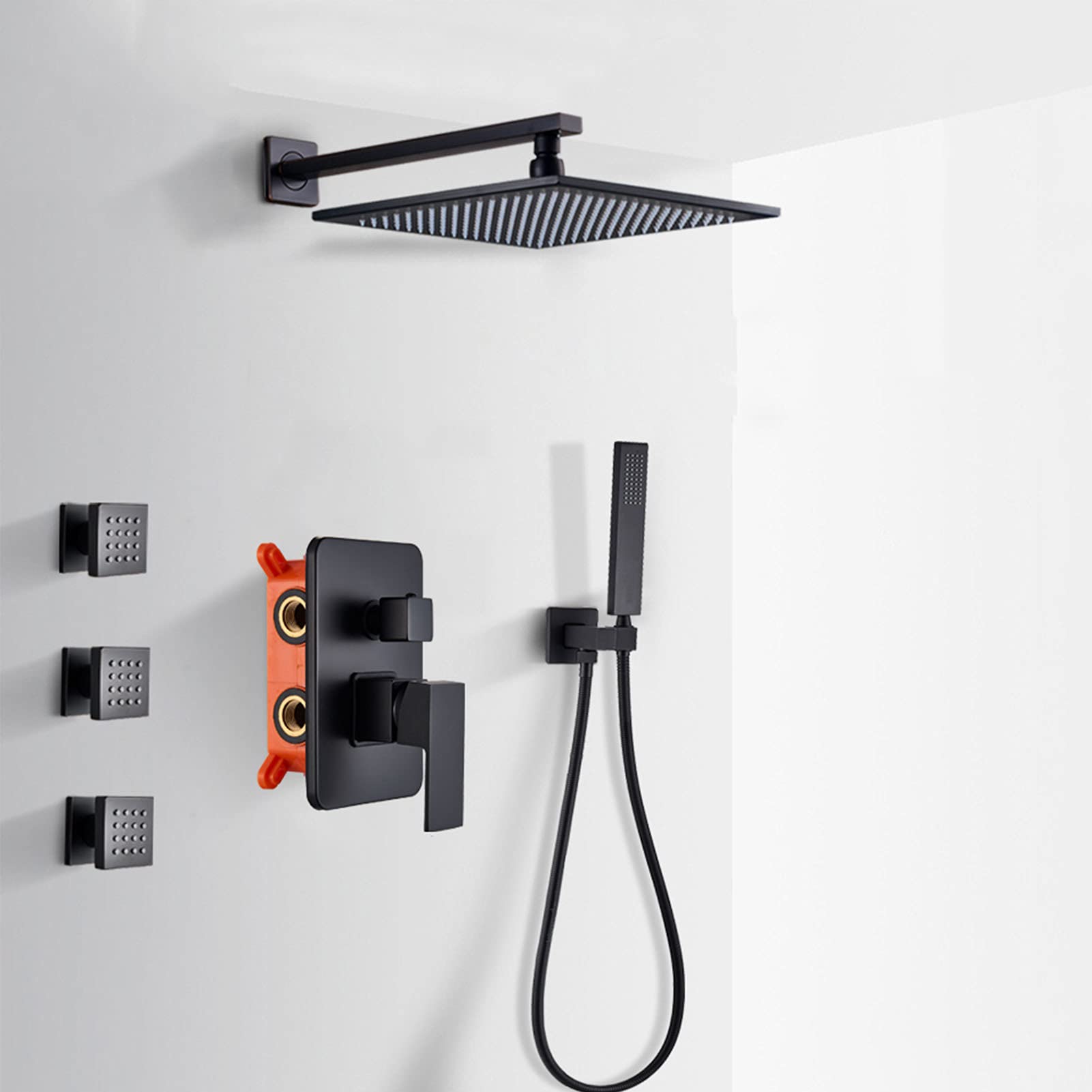 Mitigeur de douche mural noir mat 10 pouces avec kit de jets massage