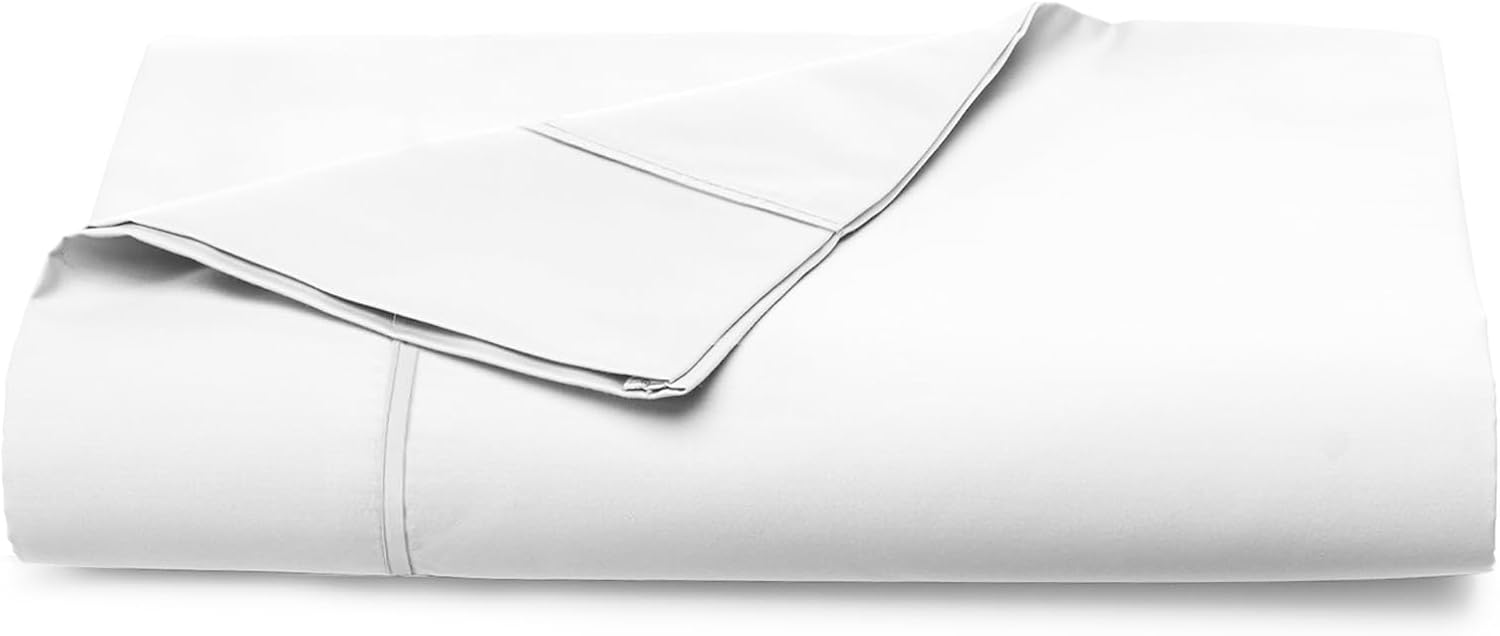 Pizuna Pure 100% Cotton Flat Sheets Only Twin XL White (1 PC), Luxurious 400 Thread Count Long Staple Cotton Sateen with 4" Hem (Combed Twin XL Flat Sheet Only Cotton)