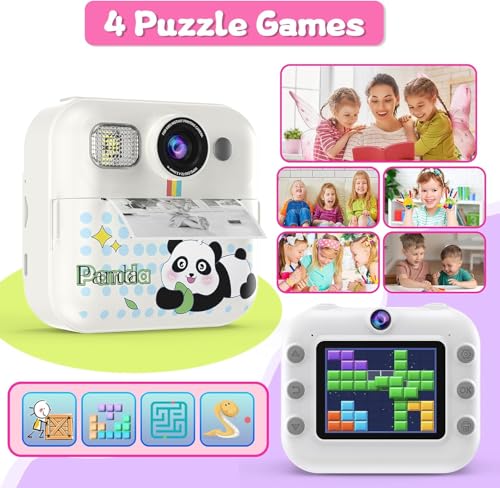 Image of Cason Instant Camera for Kids with Print,1080P HD Instant Photo Camera with Games,3 Print Rolls,Fun Filters for Creativity for 5-15 Years Kids Upto 32GB (Panda)