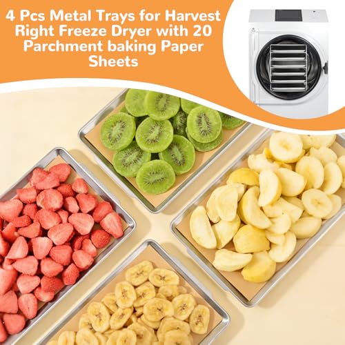 HFYZZ 4 Pcs 14.2" x 7.9" Metal Trays for Harvest Right Freeze Dryer, Small Candy Food Freeze Dryer Tray with 20 Disposable Non-Stick Baking Mats for Fruits, Cookies, Dessert Making by HFYZZ - Image 3