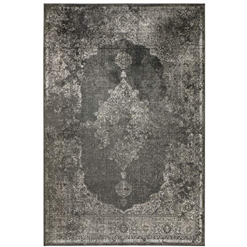 Kunstseide Teppich Vintage Ornament - Anthrazit oder Silber | klassisches Muster modern interpretiert | leicht, flach & Soft mit edlem Seidenglanz , Farbe:Anthrazit, Größe:160 x 230 cm Cover