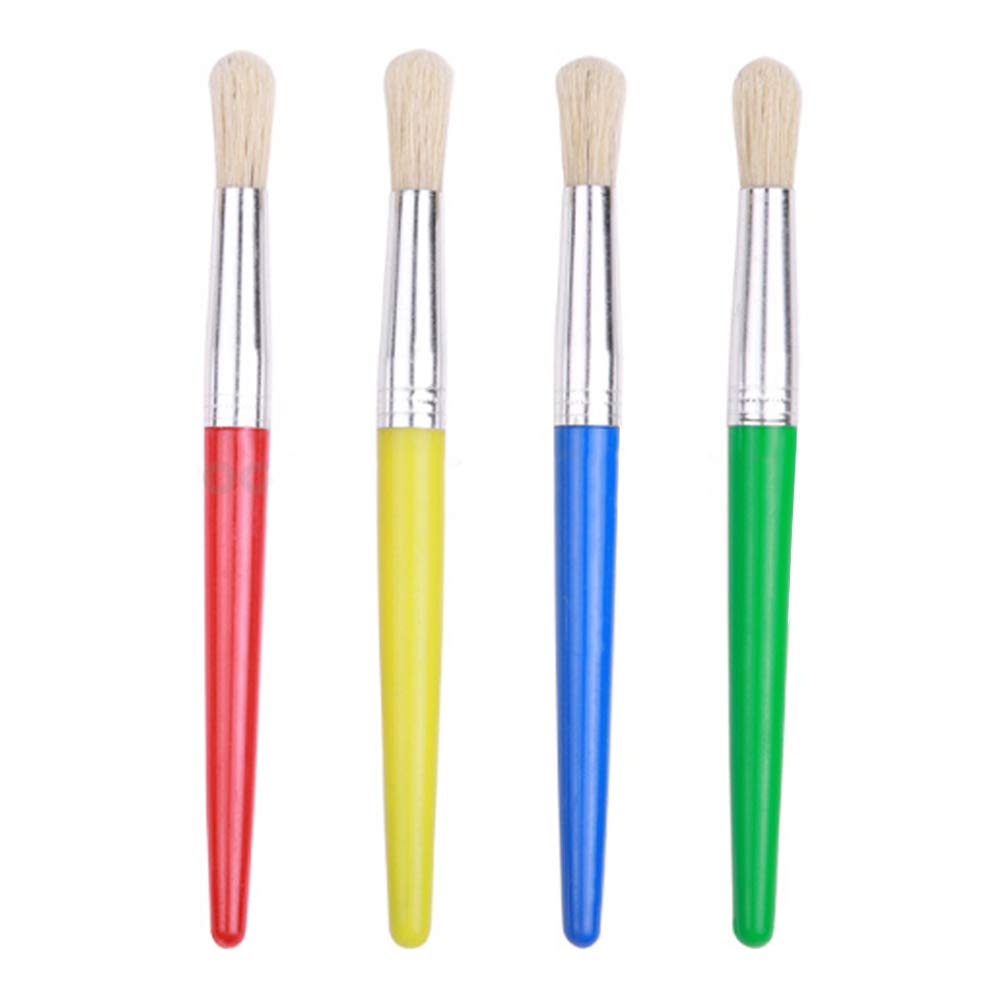 Delleu 4 pcs Rond Head Creative Arts Paint Brushes Short Stubby Plastic Handle Hog Bristl