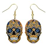 Liavy's Day of the Dead Sugar Skull Fashionable Earrings - Acrylic - Fish Hook - Orange