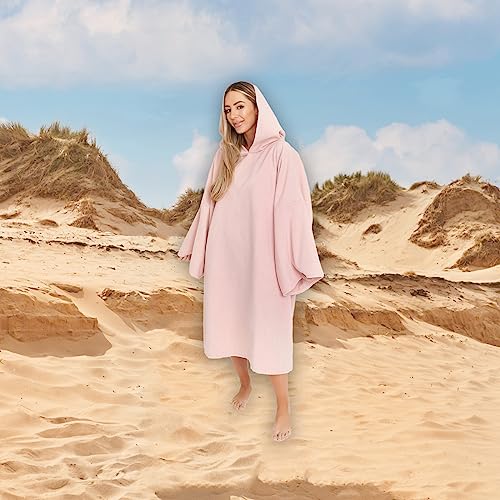 Brentfords Kapuzen Handtuch Poncho für Erwachsene, groß, zum Baden, Schwimmen, Surfen, Strand, saugfähige Mikrofaser, Damen und Mädchen, schnell trocknender Handtuch-Poncho, Blassrosa