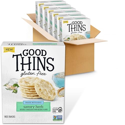 Good Thins Savory Herb Rice Snacks Gluten Free Crackers, Bulk Snack Crackers, 6-3.5 oz Boxes