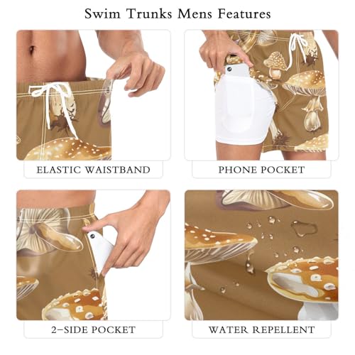 Mushroom Pattern Men's Swim Trunks with Liner Quick Dry Beach Shorts Swimwear Bathing Suit S-XXL2