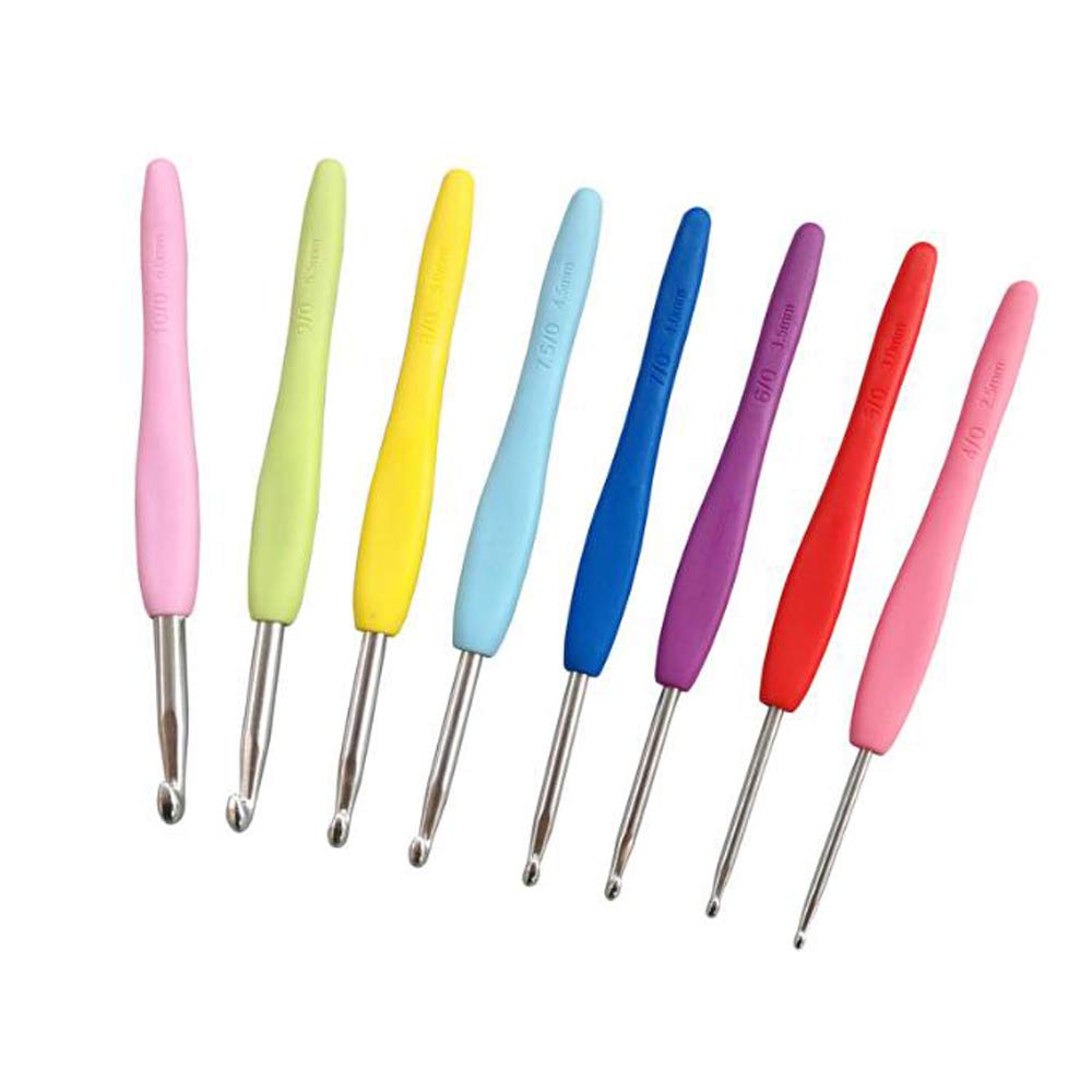 VOANZO 8pcs Soft Handle Colorful Aluminium Crochet Hooks Knitting Needls Set