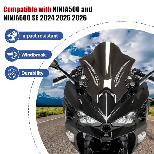 Image of Windshield for NINJA500 SE 2024 2025 2026, PSLER Windscreen Double Bubble Wind Deflector Protector Fairing for NINJA500 SE Ninja 500 2024 2025 2026 (Silver)