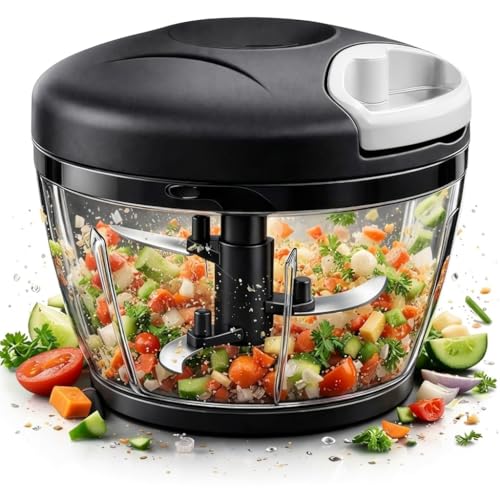 Mini Processador de Alimentos Manual, Triturador de Alho Grande 500ml - 3 Laminas Aço Inoxidavel, Triturador de Alimentos