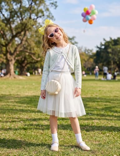 Image of Arshiner Girls Open Front Bolero Shrug Kids Long Sleeve Cropped Elegant Cardigan Knit Sweater