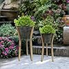 Alpine corporation indooroutdoor metal planters with wooden stands and drainage holes set of 2  urban country home decor