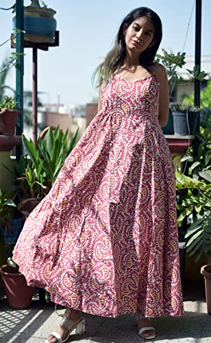 Image of JAIPUR HAND BLOCK Cotton Sleeveless Long Flared A Line Dress|Gown (S00063)