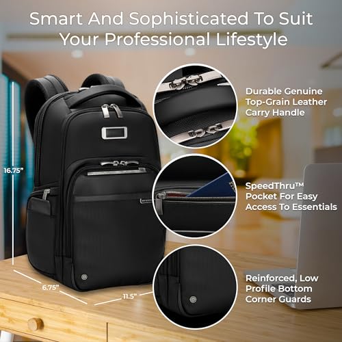 Image of Briggs & Riley Medium Cargo Backpack for Women & Men - Laptop Backpack, For Work & Travel, Lightweight & Durable, Padded Straps, Fits up to 15 inch Laptop - @work Collection, Black