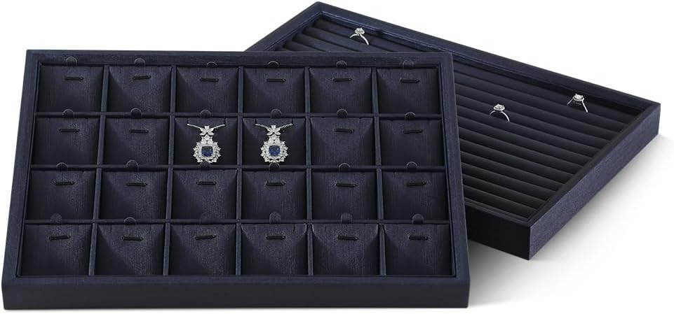 Leather Jewelry Necklace Tray for Bracelet Organizers and Storage，Jewerly Organizer Trays，Necklaces Holder Display，Bracelets Drawer Box Stand （Blue）