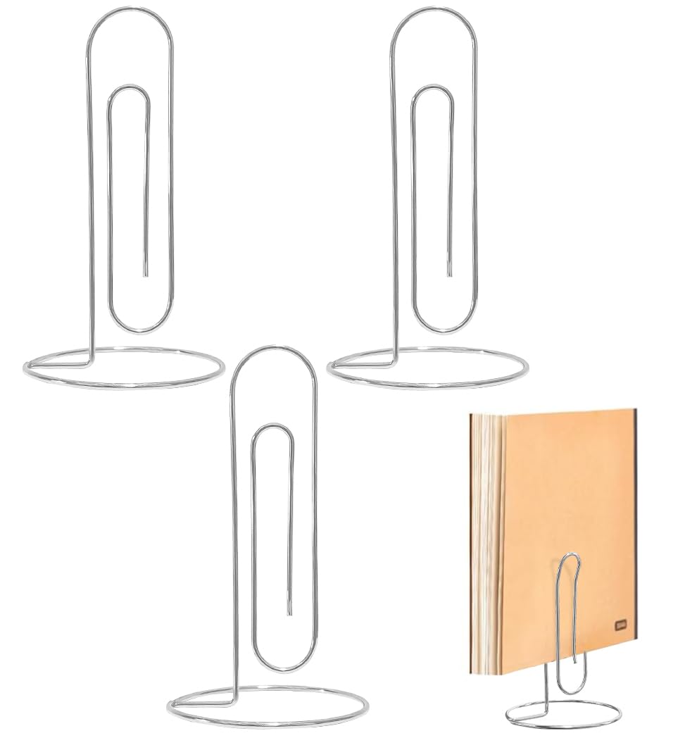 Paquete de 4 soportes de papel grandes plateados para escritorio, soporte para cartas, soporte de papel para escritorio, almacenamiento de cartas y facturas, organizador de correo, accesorios de