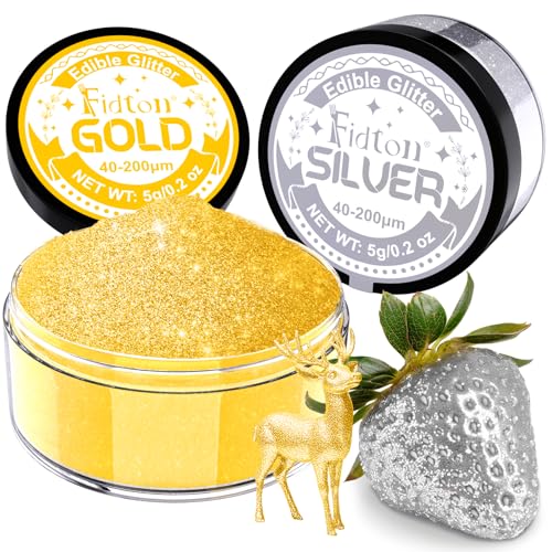 Edible Glitter for Drinks, Fidton 2 Colours Sparkling Edible Cake Decorations Set
