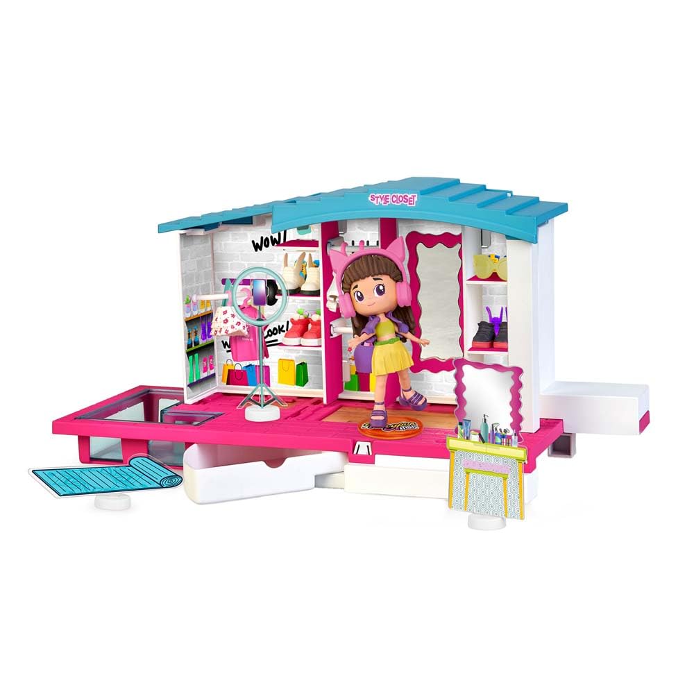 Pinypon Top Style Closet, Vestidor con Ropa, Zapatos y Accesorios para Crear Outfits, Incluye Figura Articulada de Brazos y Piernas con Doble Cara y Decoración, +4 años, Famosa (PNN04000)
