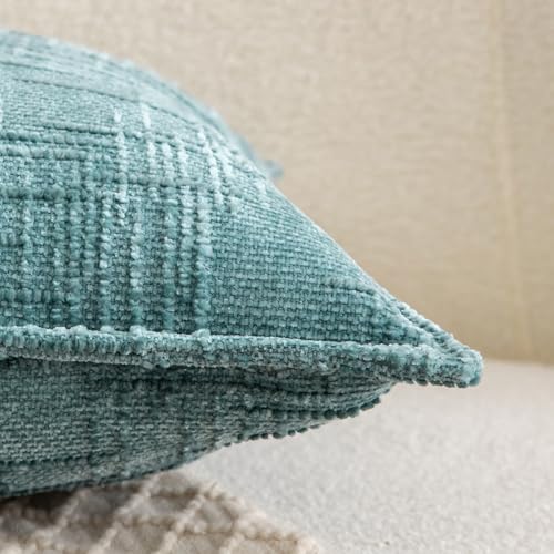Image of MADIZZ Pack of 2 Chenille Throw Pillow Covers 16x16 Inch Teal Soft Neutral Decorative Throw Pillows for Couch Sofa Boho Accent Cushion Covers Modern Farmhouse Home Decor for Bedroom Living Room