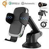 【Diseño Automático del Sensor】El diseño automático de apertura y sujeción hace que el proceso sea inteligente. Los brazos se sueltan y se abren automáticamente al tocar los botones inductivos en 2 lados. ※Estire los pies ajustables del cabezal de carga para adaptarse a teléfonos de gran tamaño, de lo contrario el teléfono no se ajustaría al centro del cargador, ¡la carga fallará! [Se incluye un adaptador de coche QC 3.0 USB y clip de ventilación y cable USB-C 150cm y Almohadilla adhesiva 3M]