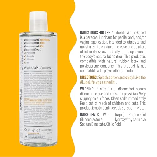 Image of LubeLife Water-Based Lube - Personal Lubricant for Men, Women & Couples, Travel Size, Non-Staining, Easy Clean-Up, Toy-Safe, 12 Fl Oz