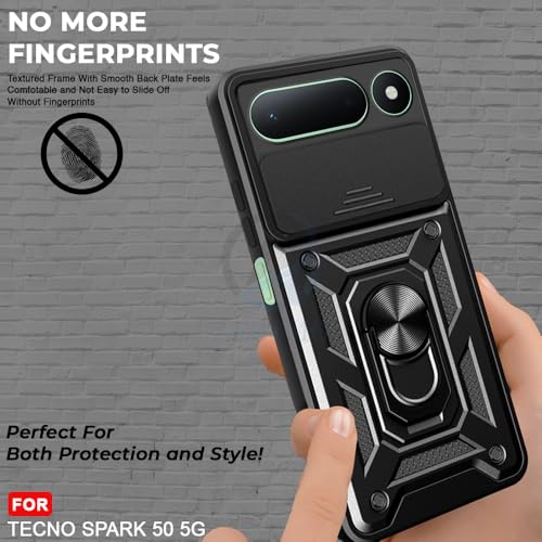 Image of AESTMO Tough Armor Tecno Spark 50 5G Bumper Back Case Cover | Ring Holder & Sliding Camera Shield Cover | 360 Degree Protection Back Case Cover for Tecno Spark 50 5G (Black)