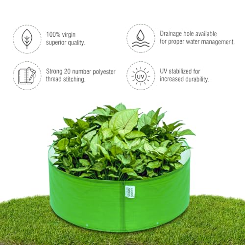 Image of Anandi Green's Premium HDPE Uv Protected 220 GSM Round Shaped Green Colour Plants Grow Bags Suitable for Terrace and Vegetable Gardening (Pack of 5, 24x9 INCH)