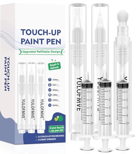 YULOFMVE Touch Up Paint Pen Kit, New Upgraded 3 Refillable Paint Pens with 3 Types of Brushes, Fillable Paint Touch Up Pens for Walls, Furniture, Floors, Windows, Doors(New Upgraded 6 Pcs Pack of 1)