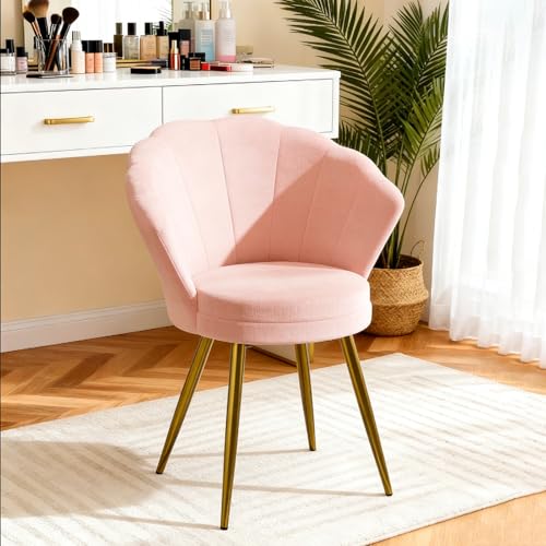 Utlenianie Chaise Coiffeuse Rose, Fauteuil en Velours avec Dossier, Pieds en Métal Or pour Salon, Chambre à Coucher (Rose-A)