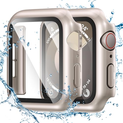 Image of Tensea for Waterproof Apple Watch Screen Protector Case 41mm Series 9 /8 /7 Accessories, iWatch Protective Face Cover with Tempered Glass Film for Women Men, Bumper Case for iPhone Watch 41 mm