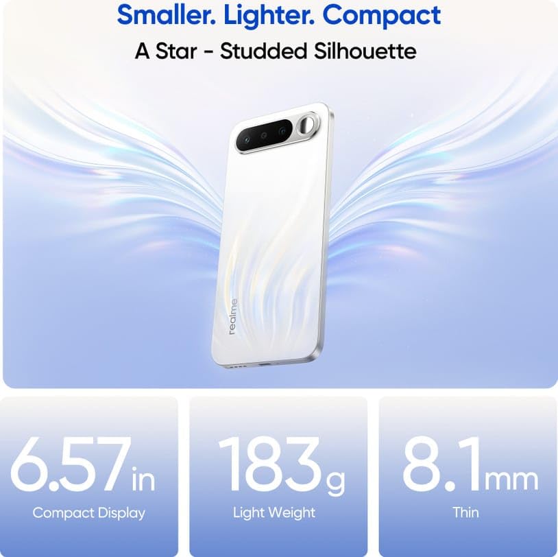 Image of realme 16 5G Smartphone, 8GB RAM, 128GB Storage, 6.57 inch Full HD+ AMOLED Display, 7000mAh Battery, 50MP + 2MP Rear Camera, 50MP Front Camera, Dimensity 6400 Turbo, Android 16, Air Black