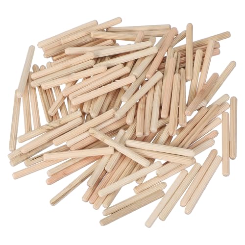 PATIKIL 150 Stück 5 x 50mm Holzdübel Set, Holzrillendübel Riffelholzdübel Holzstifte Dübel Set Gerillte Holzübelstifte Dübel Holz mit Rillen für Zimmerei Möbel Tür Kunsthandwerk Projekte