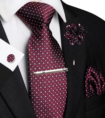 Image of JEMYGINS Mens Tie and Lapel Pin Necktie Pocket Square Cufflinks and Tie Clip Sets for Business Casual 5PCS
