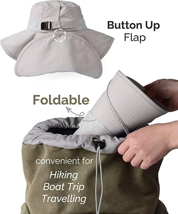 Miniatura 5 de Sombrero de pesca para senderismo y hombre, impermeable, de nailon con solapa grande para el cuello, UPF 50+, para mujeres y hombres