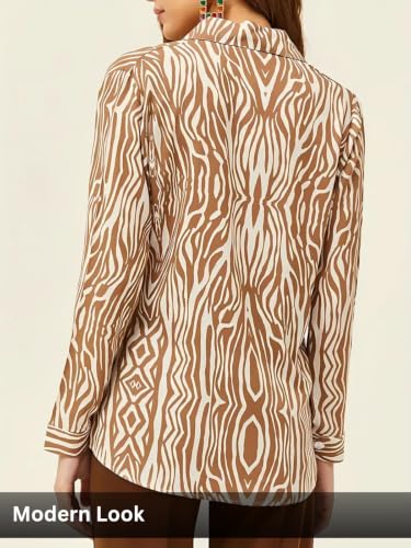 Image of Leriya Fashion Shirt for Women S-3XL | Abstract Printed Crepe Full Sleeve Shirt Collared Silhouette | Office Wear Tops for Women, Western Shirt for Women & Stylish Tops for Women Smart-Casual Styling