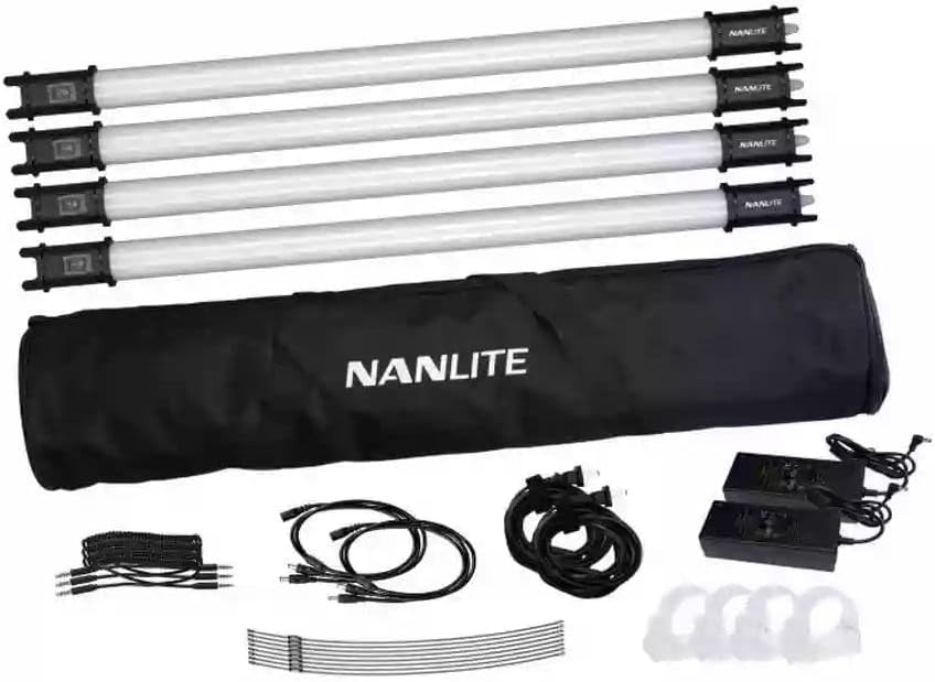 Nanlite PavoTube II 15C 2' LED Tube Lights with AC Chargers, Mounts, and Case 4 Light Kit