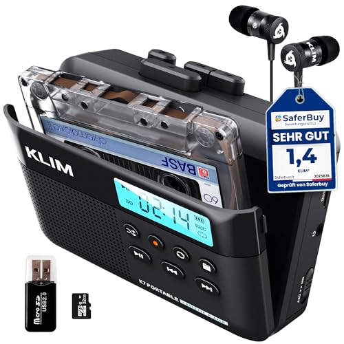 K7 Walkman Kassettenspieler + Kassettenrekorder + Cassette Player + Kassetten Digitalisieren + Tragbarer Kassettenrekorder + Mikrofon & Lautsprecher + Wiederaufladbarer Akku + Ohrhörer + 16GB SD-Karte