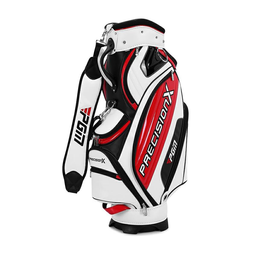 Golf Cart Bag Waterproof PU Leather Golf Tour/Staff Bag – 5 Way Divider, 14 Club Capacity, Multi Pockets, Stable Base (Red/Black/White)