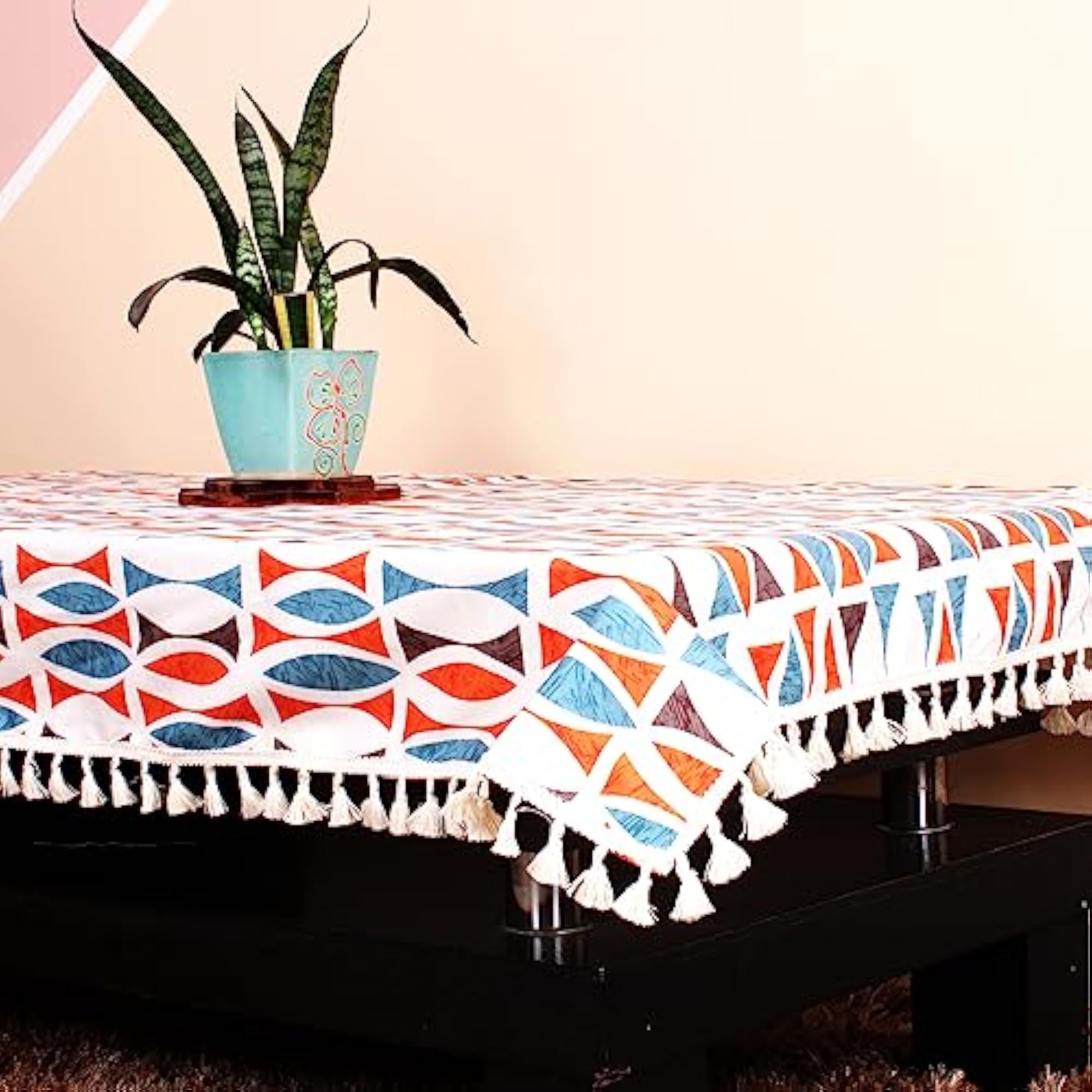 Poly Cotton Digitally Printed 4 Seater Table Cover with Lace, Elegant Design