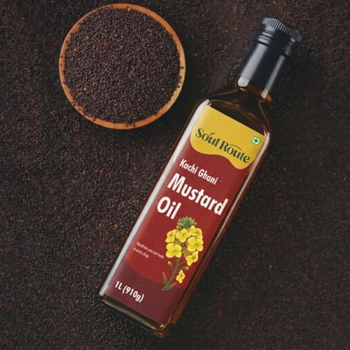 Image of SoulRoute Kachi Ghani Mustard Oil 1 Litre | Pure Sarson Tel Cooking Oil | Rich in MUFA & Vitamin E | 0% Cholesterol | Strong Aroma Mustard Oil for Indian Cooking & Traditional Recipes