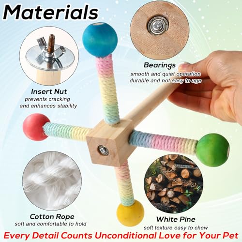 Image of Bird Stand Perch, Colorful Wooden Parrot Perches for Cage Spinning Interactive Cockatiel Toys Parakeet Cage Accessories