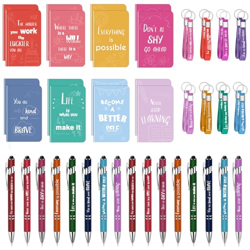 Regali Positivi per Loro: Puoi inviare questi blocchi note, penne a sfera e portachiavi positivi ai tuoi cari amici, colleghi, compagni di classe, figlie, figli e altri in occasione del ritorno a scuola, del Giorno del Ringraziamento, di Halloween e altro ancora; puoi anche considerarli come premi per i tuoi dipendenti, studenti e insegnanti, dimostrando il tuo amore, apprezzamento e gratitudine.